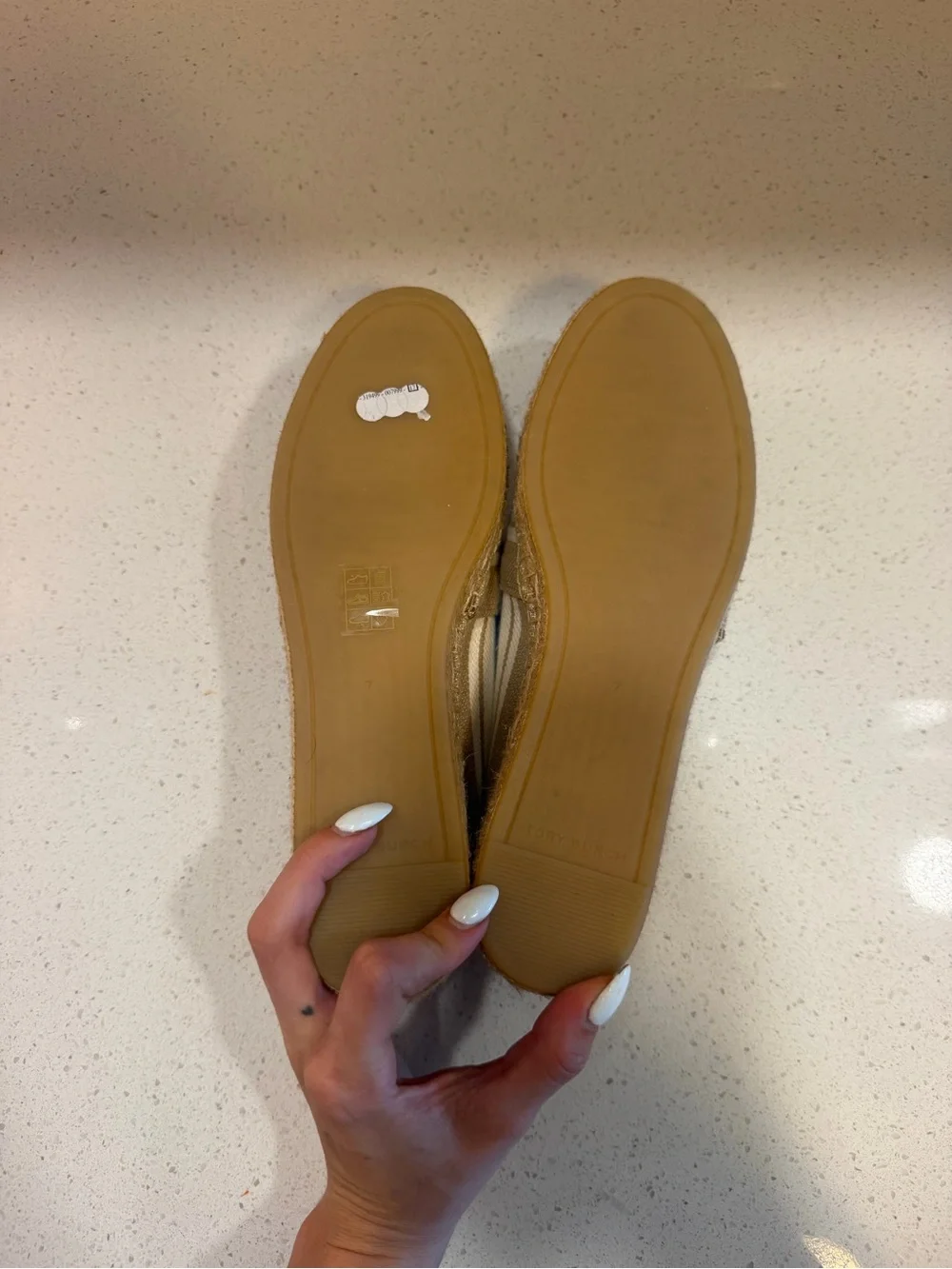 Tory Burch Beige Canvas Espadrille Flats with White Logo Accent